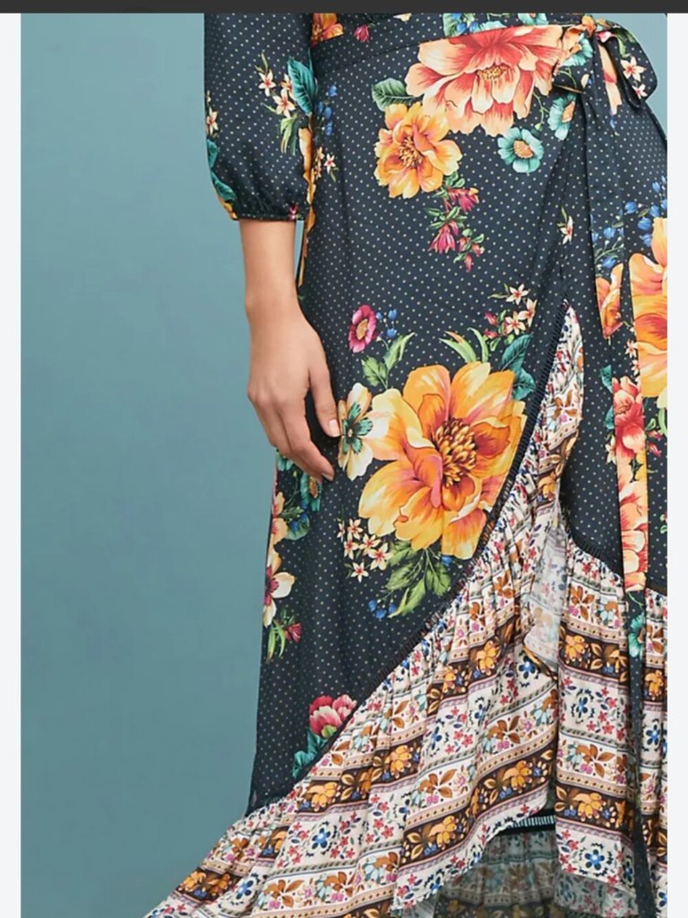 Farm Rio Majorca wrap floral print hi/lo hem maxi dress Sz XXS - Picture 3 of 16